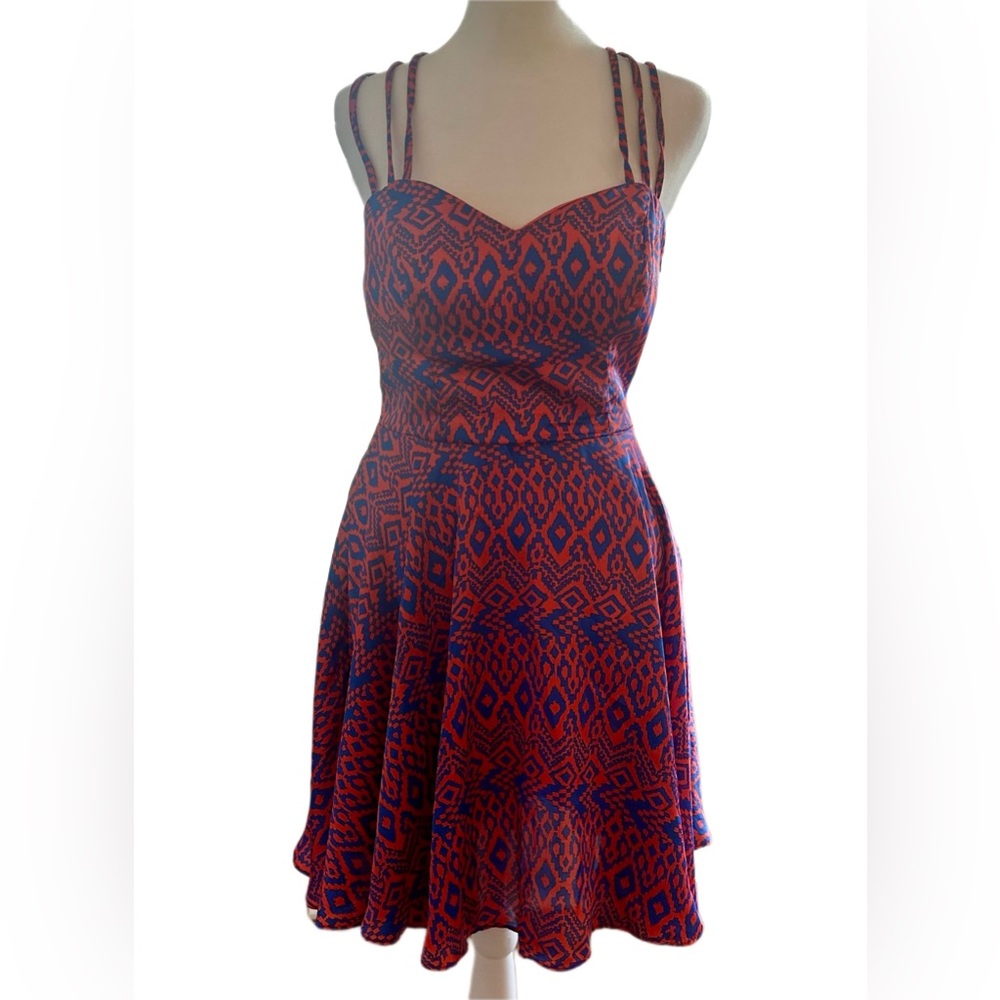 Preowned B Darlin Dress Size 5/6 Blue and Orange
